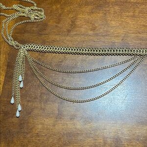 81.  Gold-Tone Chain With 3 Swags & Faux Pearl Tassel Belt